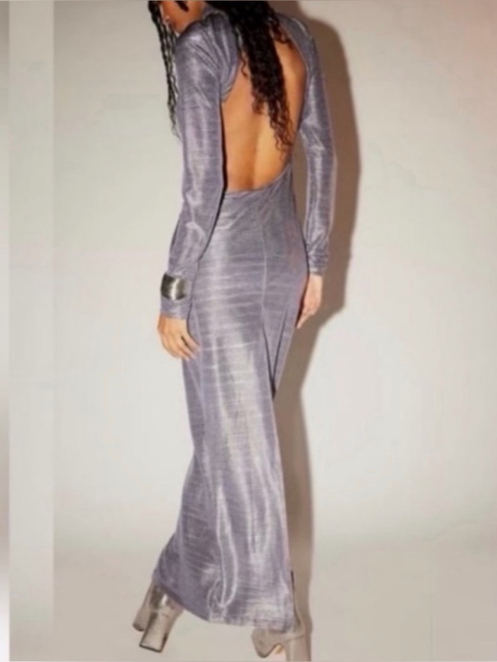 NWT Free People Mila Metallic Maxi Dress | Color: Lead | Large